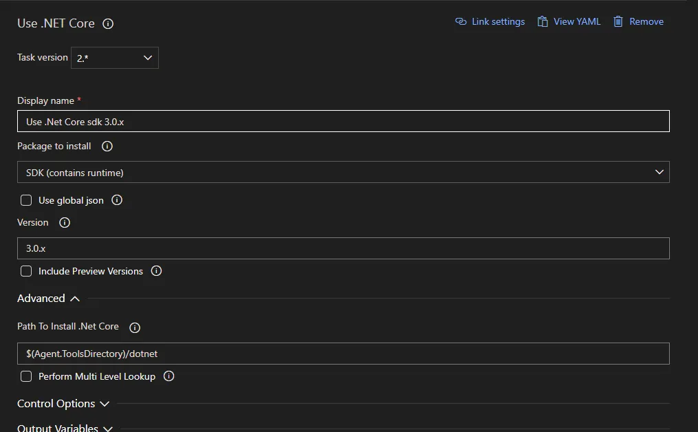Properties screenshot setting version to 3.0.x